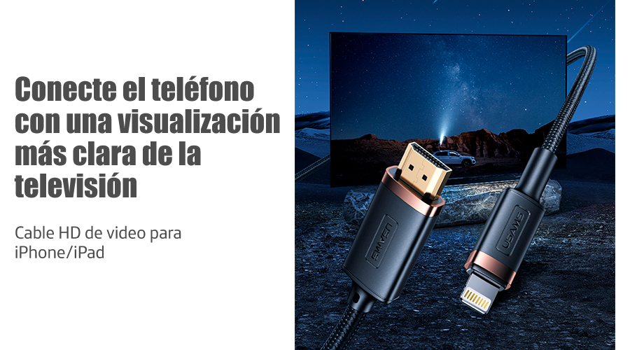 Cable Lightning a HDMI HD 2m Negro US-SJ509 – USAMS PERÚ