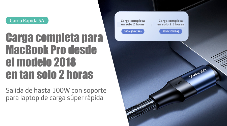 Cable Cargador Tipo C / Usb C 2mts Carga Rápida 100w Baseus