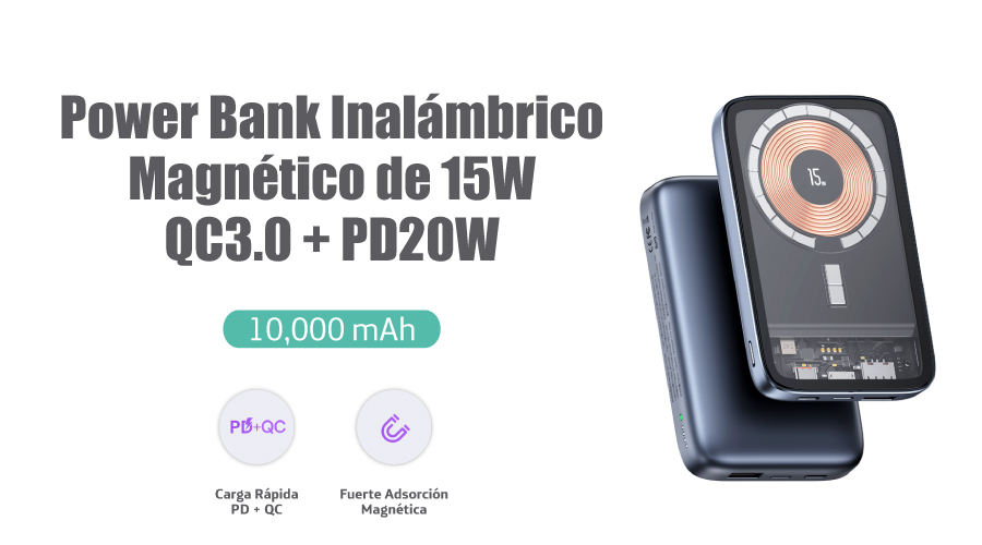 Power Bank Usams USCD171 Inalámbrico Digital Magnético de 15W con soporte  Azul