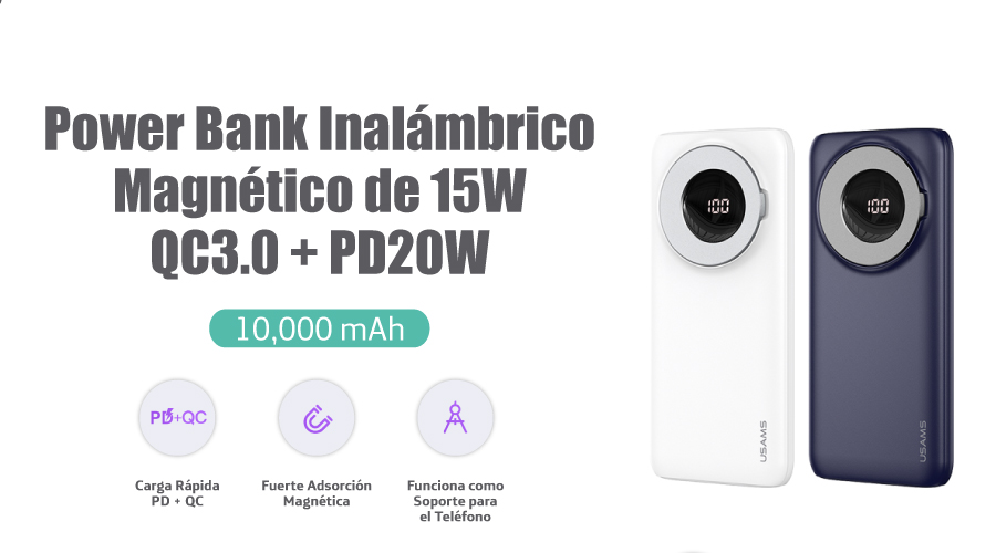 Power Bank Inalámbrico Digital Magnético de 15W 10,000mAh QC3.0 + PD20W con  soporte // US-CD171 – USAMS PERÚ